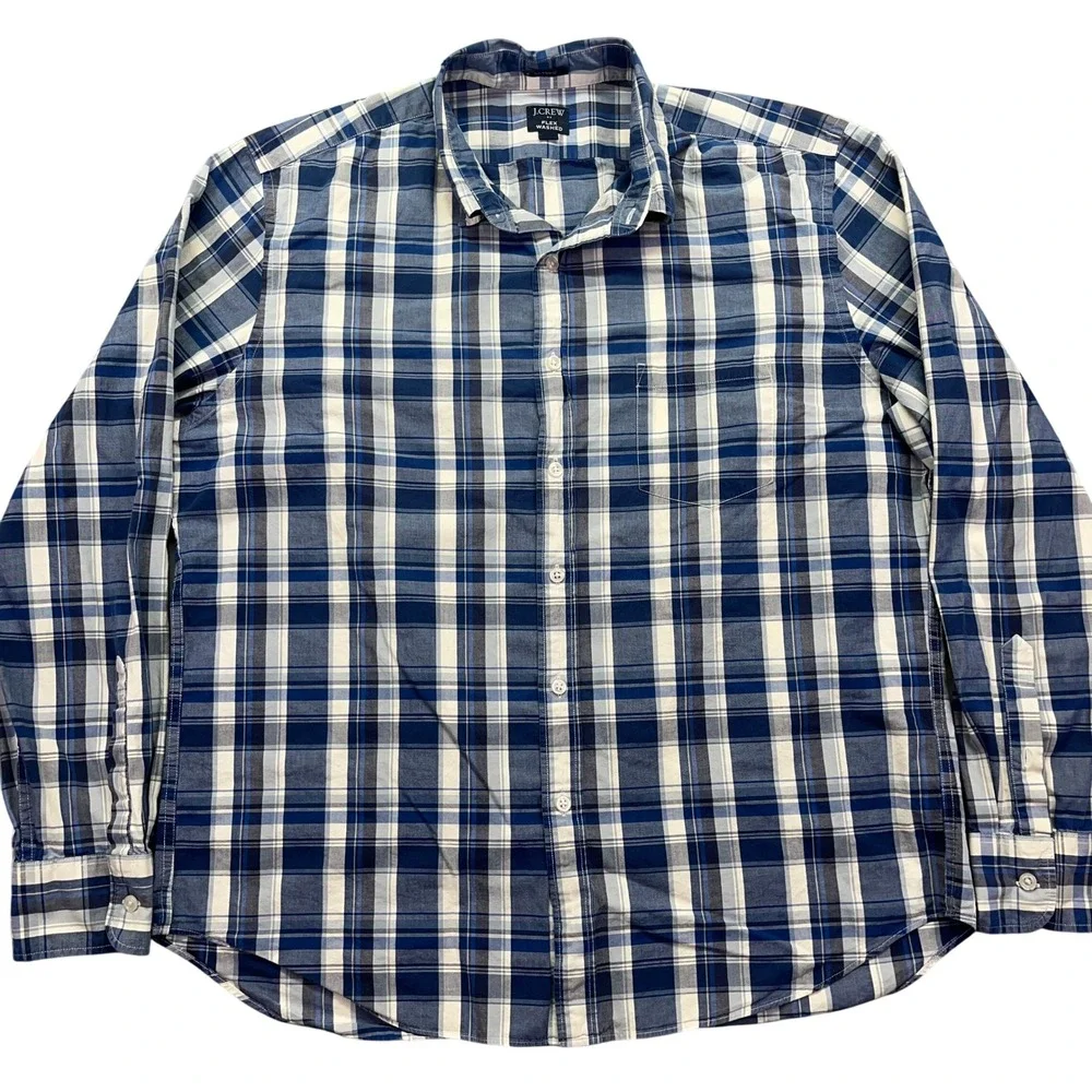 J. Crew Flex Washed Button Down Shirt Plaid‎ Classic Fit XL Boho Preppy Retro